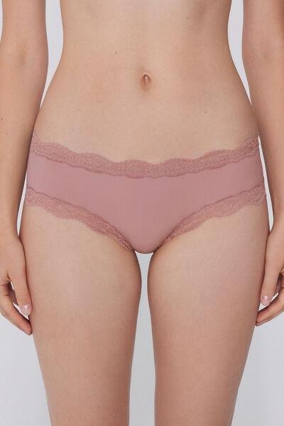 Pink Recycled Lace And Microfibre French Knickers, , large image number 0