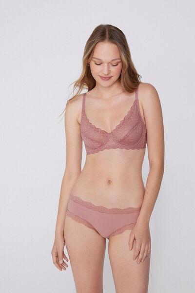 Pink Recycled Lace And Microfibre French Knickers, , large image number 1