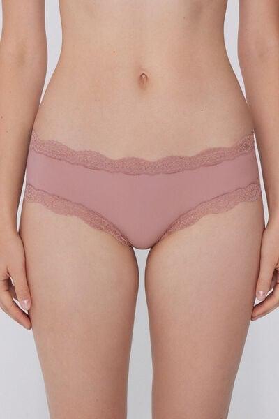 Pink Recycled Lace And Microfibre French Knickers, 5701_946Y, large image number 1