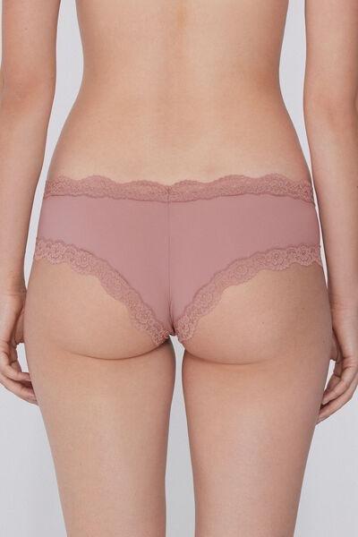 Pink Recycled Lace And Microfibre French Knickers, , large image number 2
