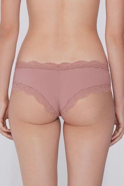 Pink Recycled Lace And Microfibre French Knickers, 5701_946Y, large image number 2