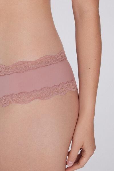 Pink Recycled Lace And Microfibre French Knickers, 5701_946Y, large image number 3