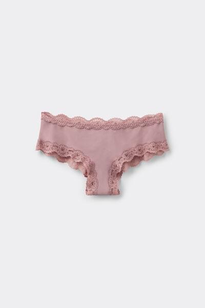Pink Recycled Lace And Microfibre French Knickers, , large image number 4