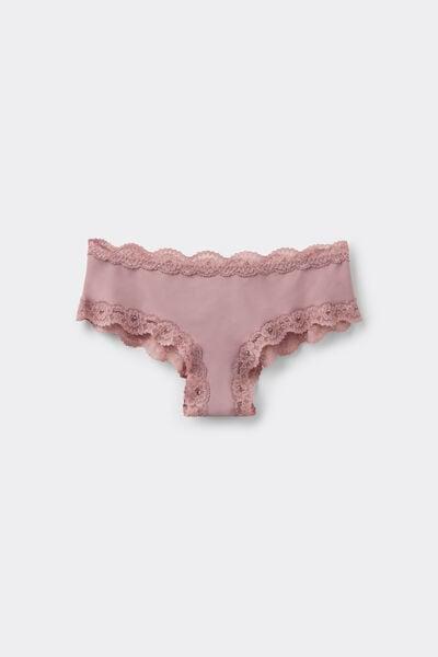 Pink Recycled Lace And Microfibre French Knickers, 5701_946Y, large image number 4