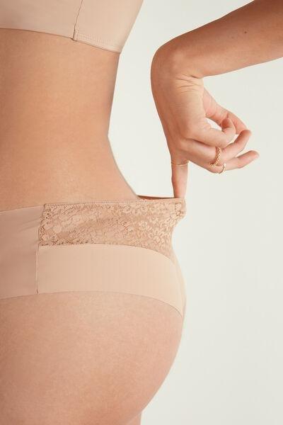 Nude Laser Cut Microfibre And Recycled Lace French Knickers, , large image number 0