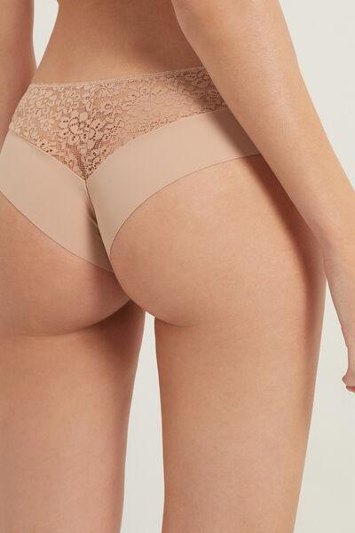 Nude Laser Cut Microfibre And Recycled Lace French Knickers, , large image number 2
