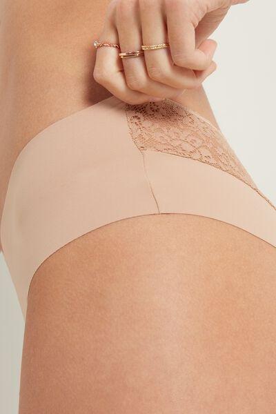 Nude Laser Cut Microfibre And Recycled Lace French Knickers, , large image number 3