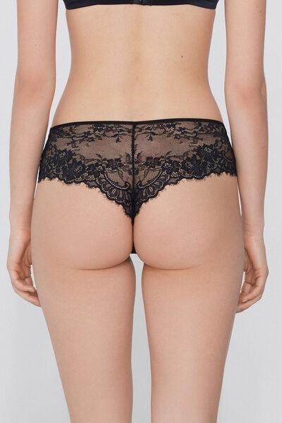 Black Empire Lace French Knickers, Black, medium