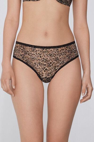 Brown Iconic Leopard Brazilian Cut French Knickers, 5701_811Y, large image number 1