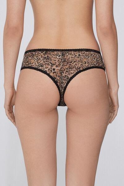 Brown Iconic Leopard Brazilian Cut French Knickers, 5701_811Y, large image number 2