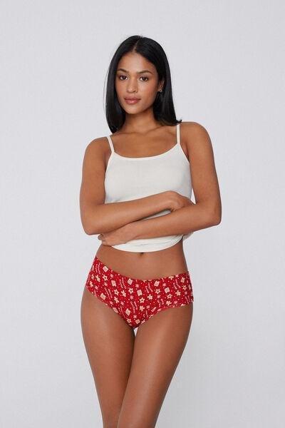 Red All-over Christmas Print Cotton French Knickers, 5701_993Y, large image number 0