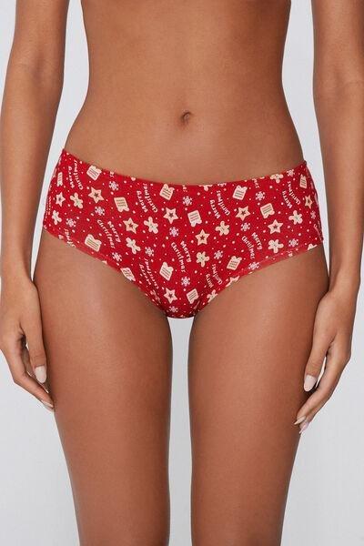 Red All-over Christmas Print Cotton French Knickers, 5701_993Y, large image number 1