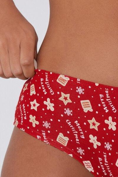 Red All-over Christmas Print Cotton French Knickers, 5701_993Y, large image number 3