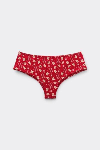 Red All-over Christmas Print Cotton French Knickers, 5701_993Y, large image number 4