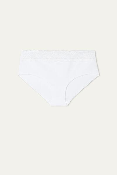 Tezenis - White Cotton And Recycled Lace French Knickers