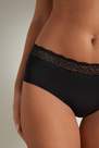 Tezenis - Black Cotton And Recycled Lace French Knickers