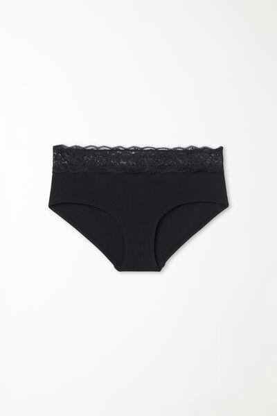 Tezenis - Black Cotton And Recycled Lace French Knickers