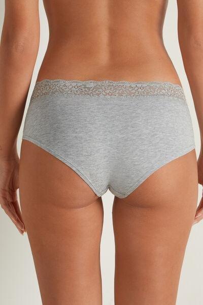 Tezenis - Grey Blend Cotton And Recycled Lace French Knickers