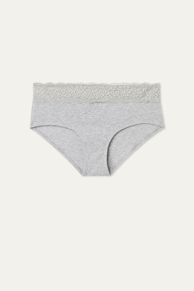 Tezenis - Grey Blend Cotton And Recycled Lace French Knickers