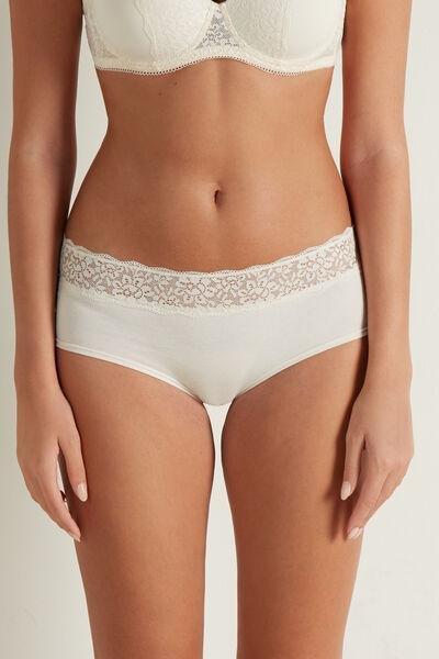 Cream Cotton And Recycled Lace French Knickers