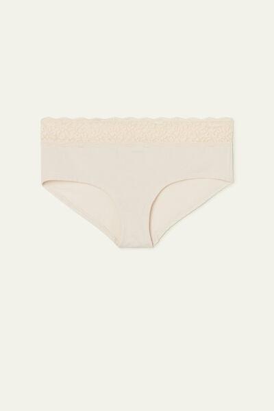 Tezenis - Cream Cotton And Recycled Lace French Knickers