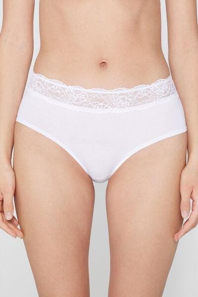 White Cotton French Knickers, White, large image number 1