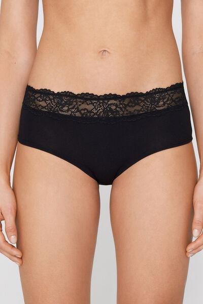 Black Cotton French Knickers, Black, large image number 1