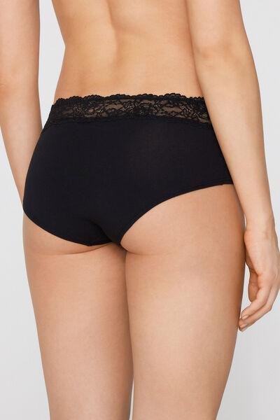Black Cotton French Knickers, Black, medium