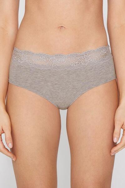 Grey Embroidered Cotton French Knickers, Light Grey Blend, large image number 1