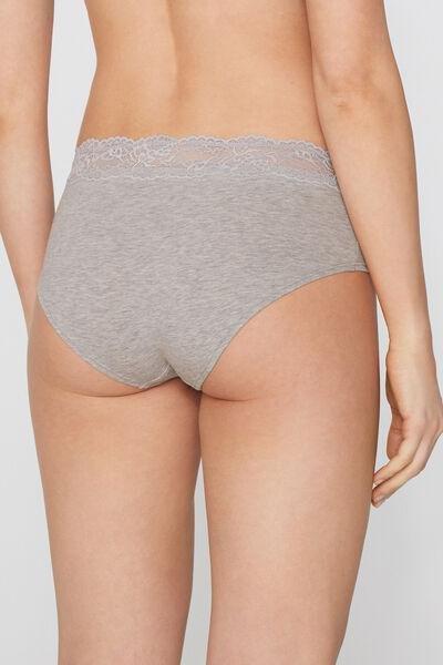 Grey Embroidered Cotton French Knickers, Light Grey Blend, large image number 2