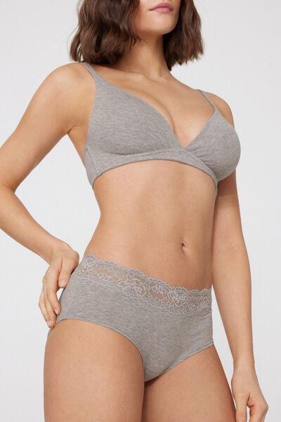 Grey Embroidered Cotton French Knickers, Light Grey Blend, large image number 3
