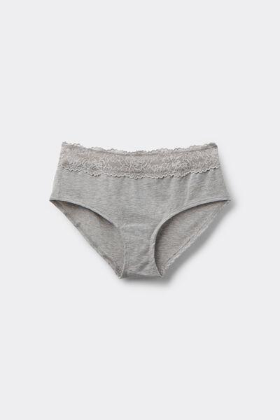 Grey Embroidered Cotton French Knickers, Light Grey Blend, large image number 4