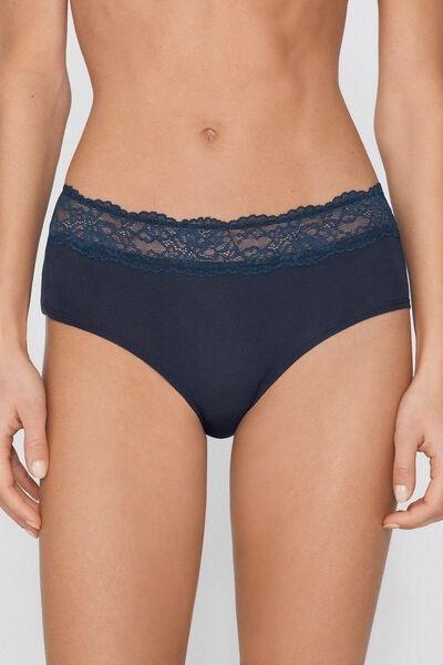 Navy Embroidered Cotton French Knickers, Absolute Blue, large image number 1