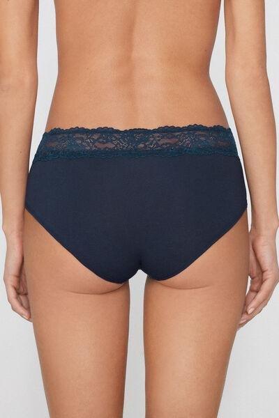 Navy Embroidered Cotton French Knickers, Absolute Blue, large image number 2