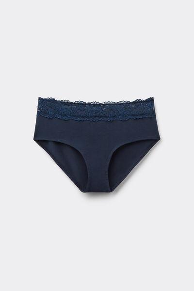 Navy Embroidered Cotton French Knickers, Absolute Blue, large image number 4