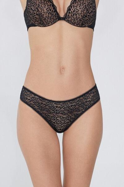 Black High-Cut Recycled Lace Pants, Black, medium