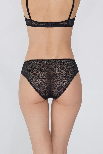 Black High-Cut Recycled Lace Pants, Black, medium