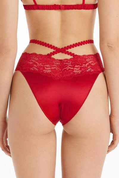 Red High-Leg Satin Knickers With Lace And Lacing, , large image number 2