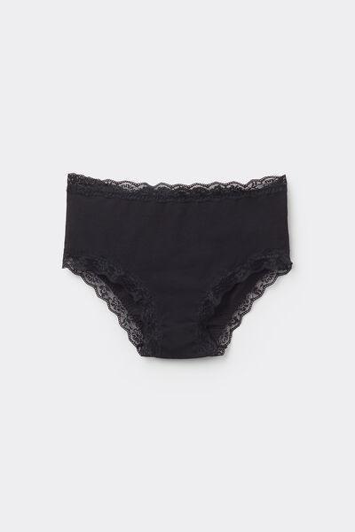 Black Lace Trimmed High-Rise Knickers, Black, large image number 4