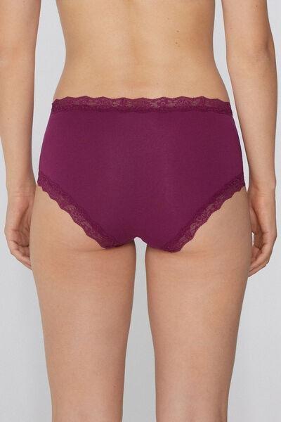 Burgundy Cotton And Lace High-Waist Knickers, 5701_719Y, large image number 2