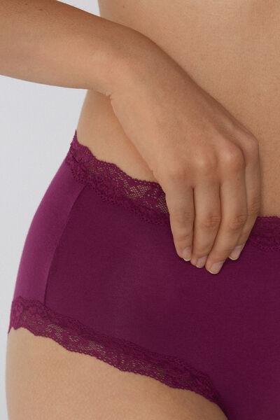 Burgundy Cotton And Lace High-Waist Knickers, , large image number 3