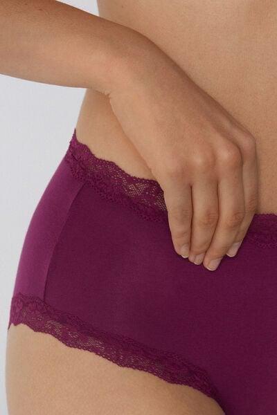 Burgundy Cotton And Lace High-Waist Knickers, 5701_719Y, large image number 3