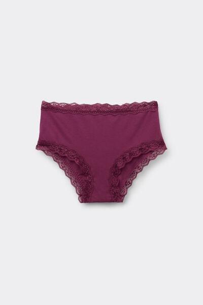 Burgundy Cotton And Lace High-Waist Knickers, , large image number 4