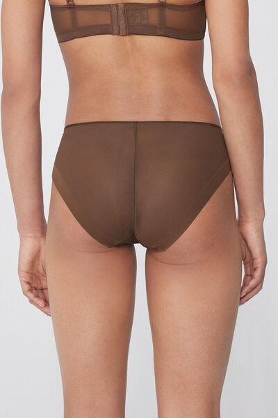 Brown Essential Tulle Knickers, , large image number 1