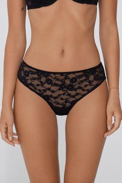 Black Eternal Cotton Lace Briefs, Black, large image number 1