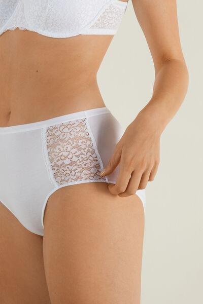 Tezenis - White Cotton And Recycled Lace High-Waist Knickers