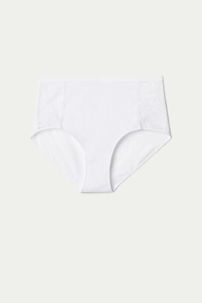 Tezenis - White Cotton And Recycled Lace High-Waist Knickers