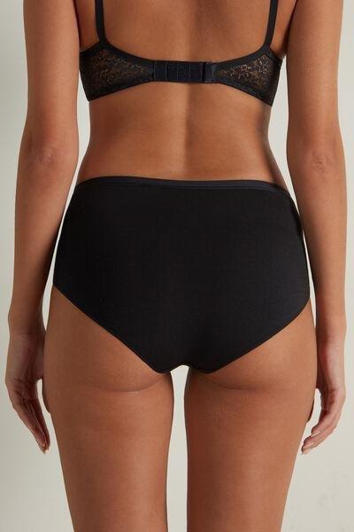 Tezenis - Black Cotton And Recycled Lace High-Waist Knickers