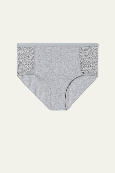 Tezenis - Grey Cotton And Recycled Lace High-Waist Knickers