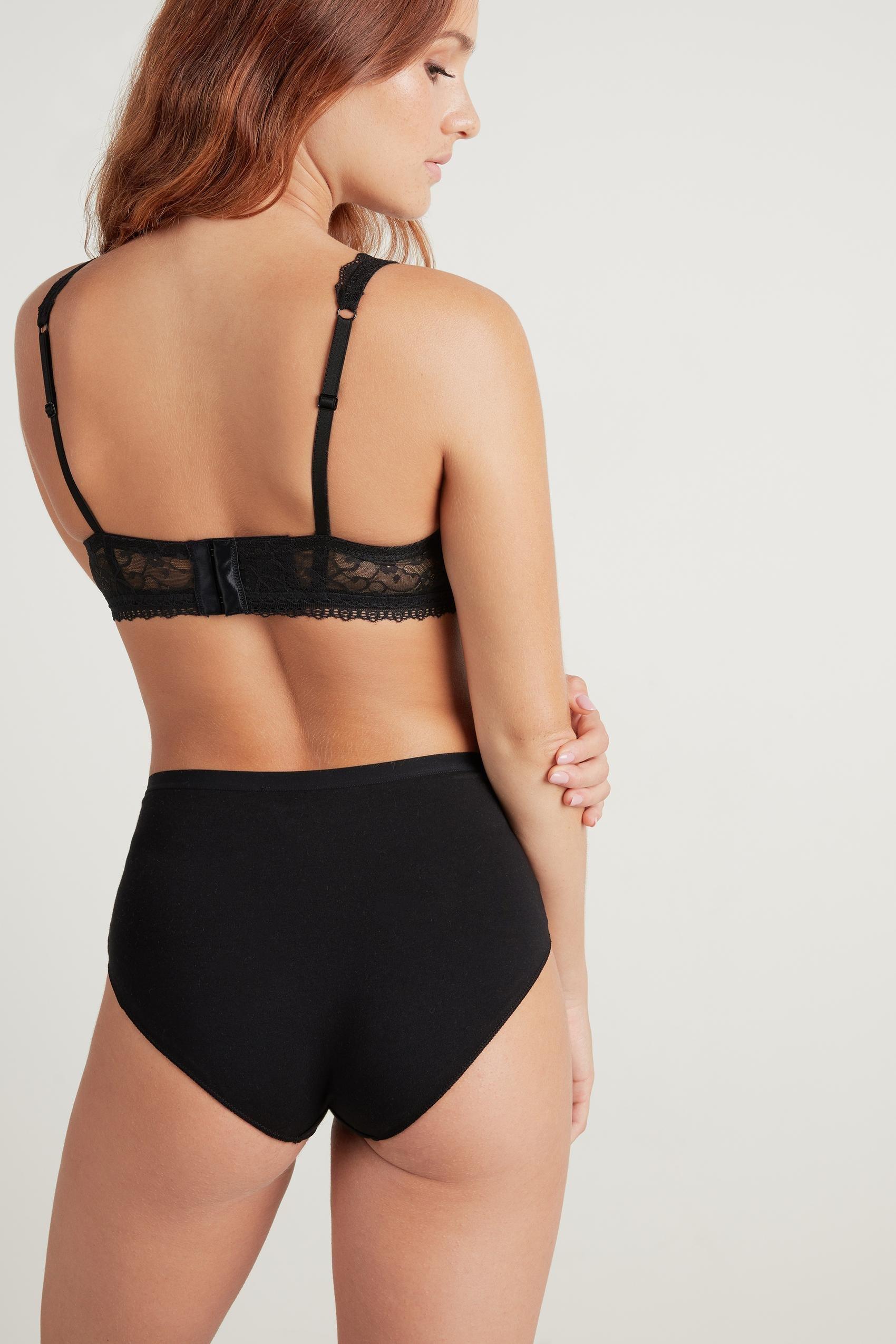 Black Cotton And Lace High-Waisted Panties, Black, large image number 9